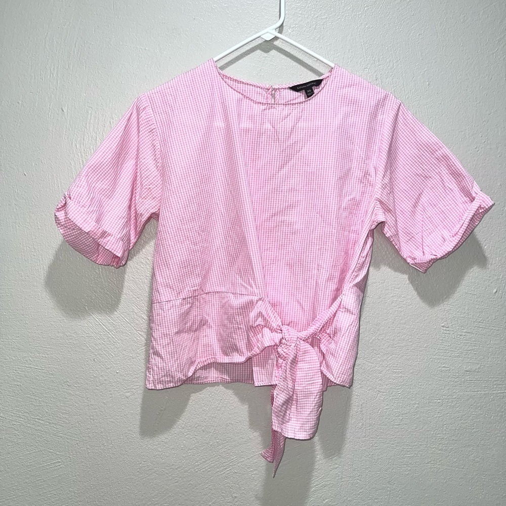Banana Republic Pink Gingham Tie Front Blouse Top